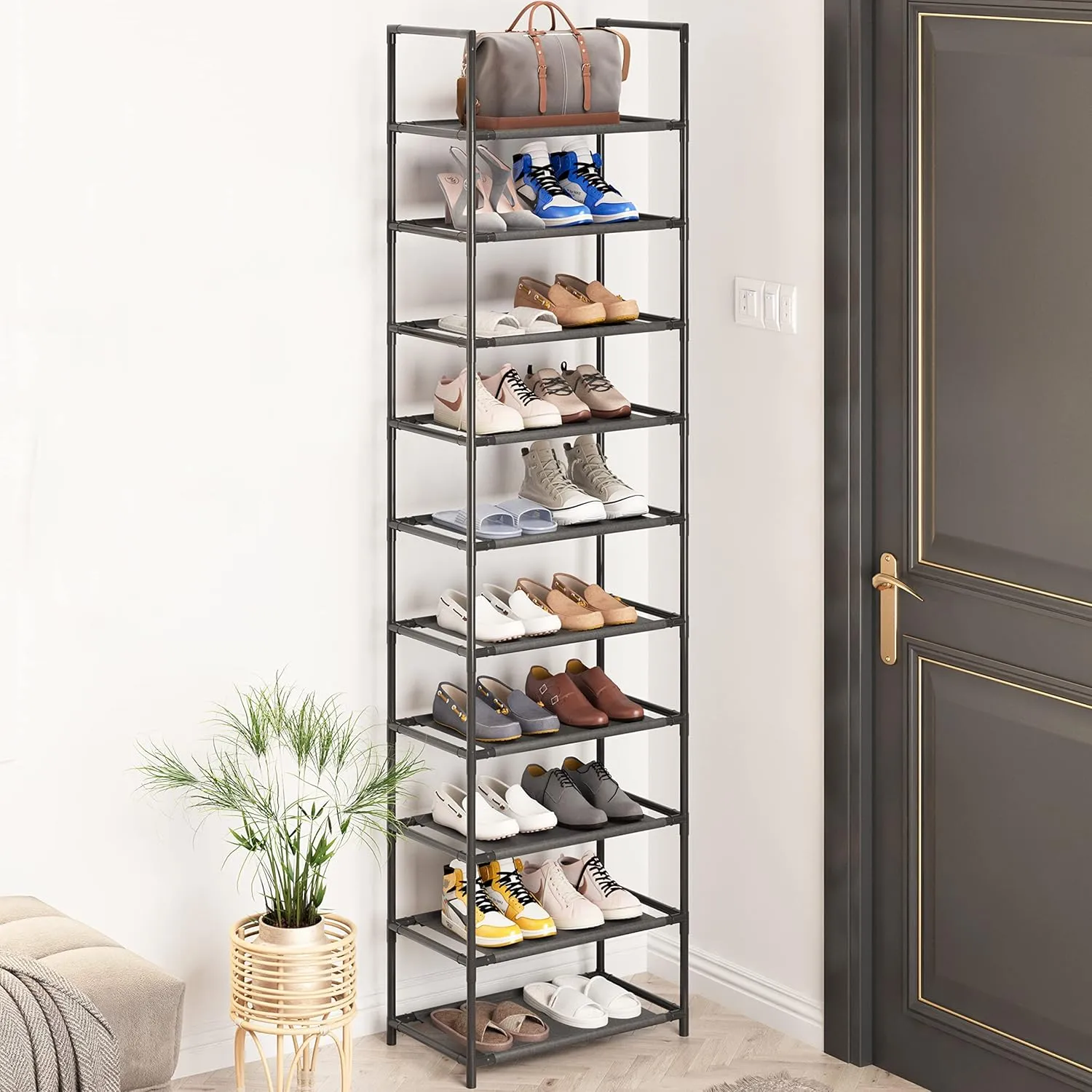 10 Tier Shoe Rack Tall, Sturdy Free Standing Narrow Shoe Stand, Store 20-24 Pair