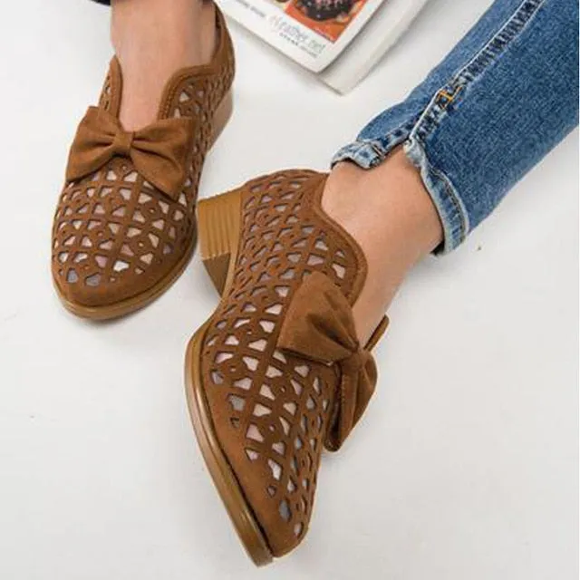 2020 Fashion Bowtie Pointed Toe Women Flats Spring Shoes for Woman Platform Slip on Loafers Leather Drop Shipping Zapatos Mujer