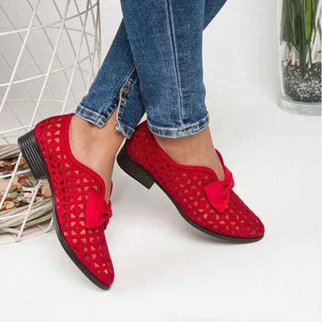 2020 Fashion Bowtie Pointed Toe Women Flats Spring Shoes for Woman Platform Slip on Loafers Leather Drop Shipping Zapatos Mujer