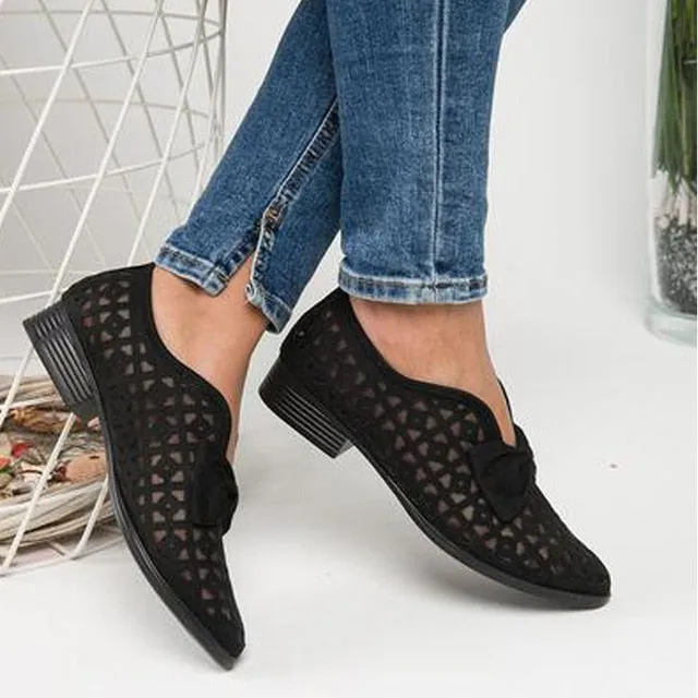 2020 Fashion Bowtie Pointed Toe Women Flats Spring Shoes for Woman Platform Slip on Loafers Leather Drop Shipping Zapatos Mujer