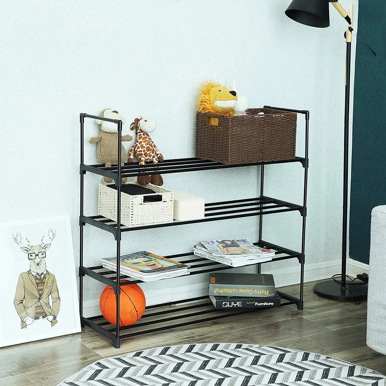 4-Tier Shoe Rack Metal Shoe Tower Shelf Storage Organizer Cabinet
