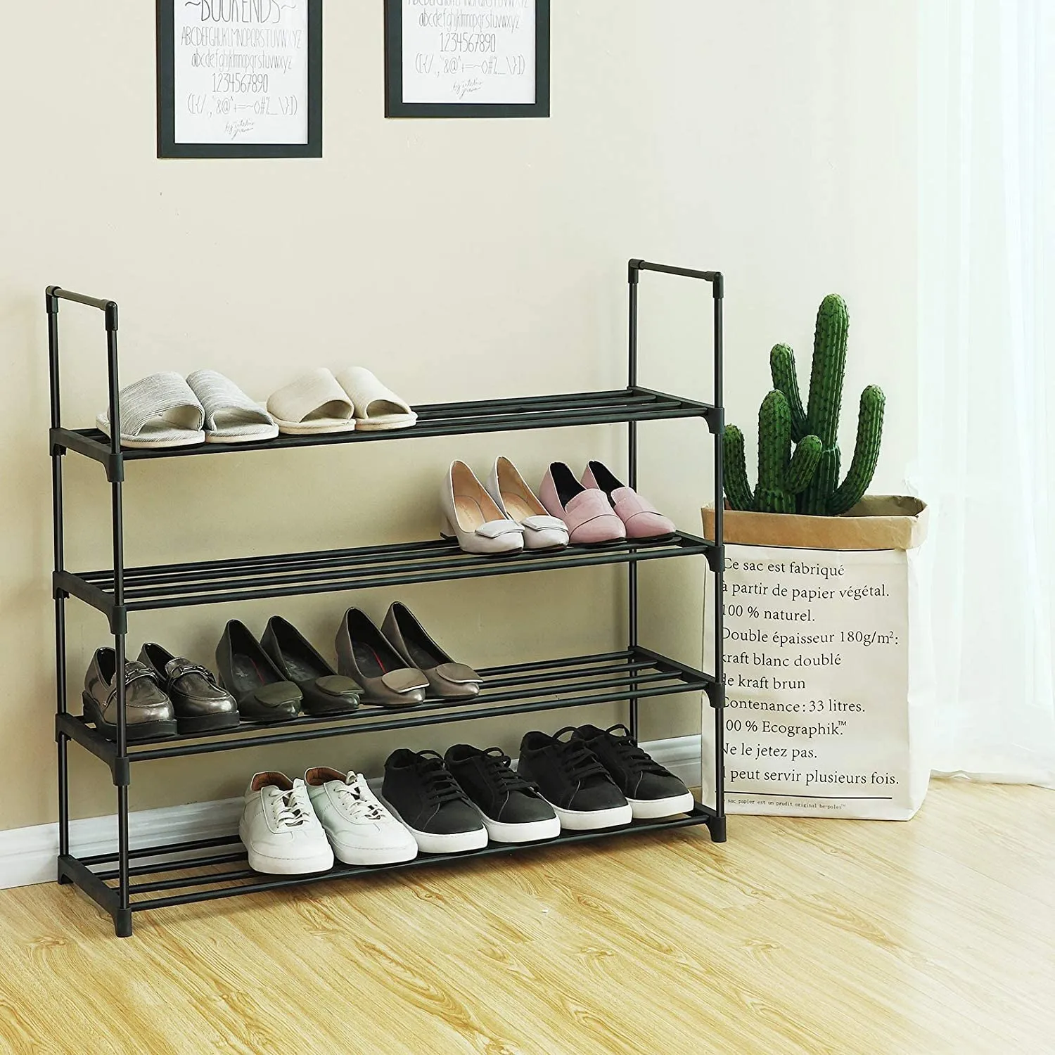 4-Tier Shoe Rack Metal Shoe Tower Shelf Storage Organizer Cabinet
