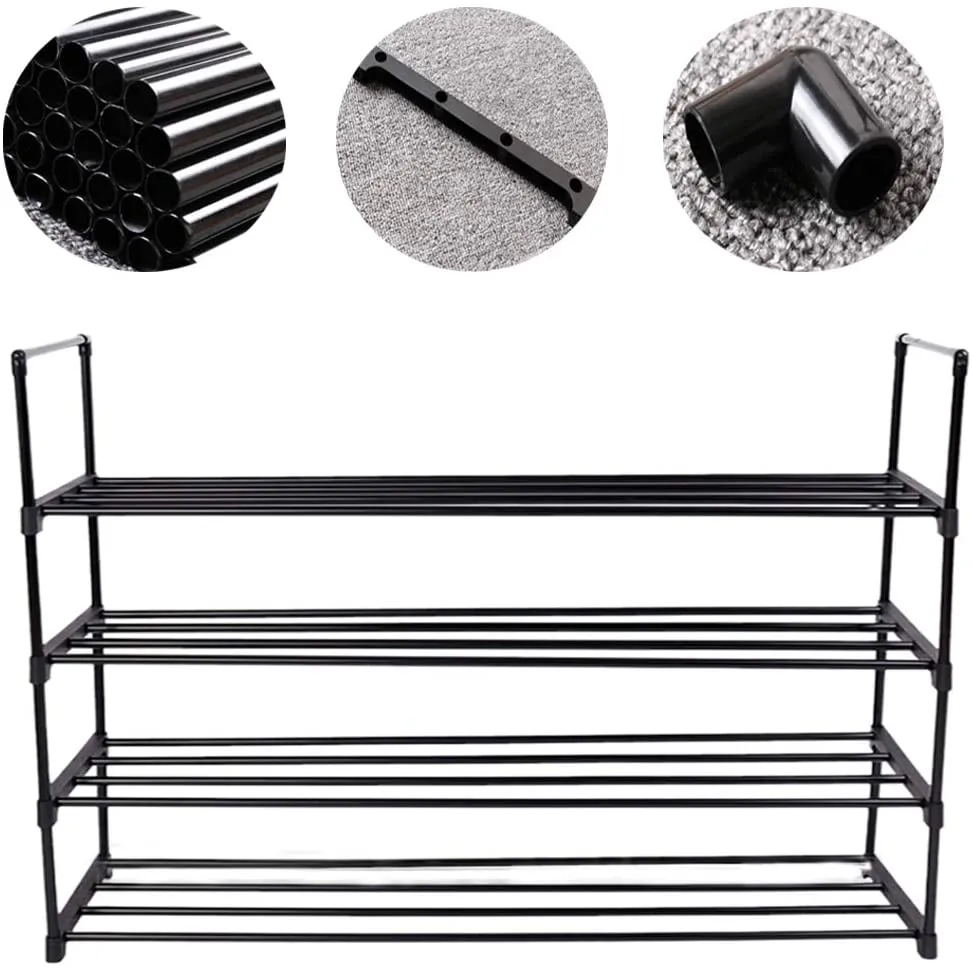 4-Tier Shoe Rack Metal Shoe Tower Shelf Storage Organizer Cabinet