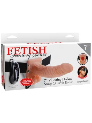7" vibrating hollow strap-on with balls