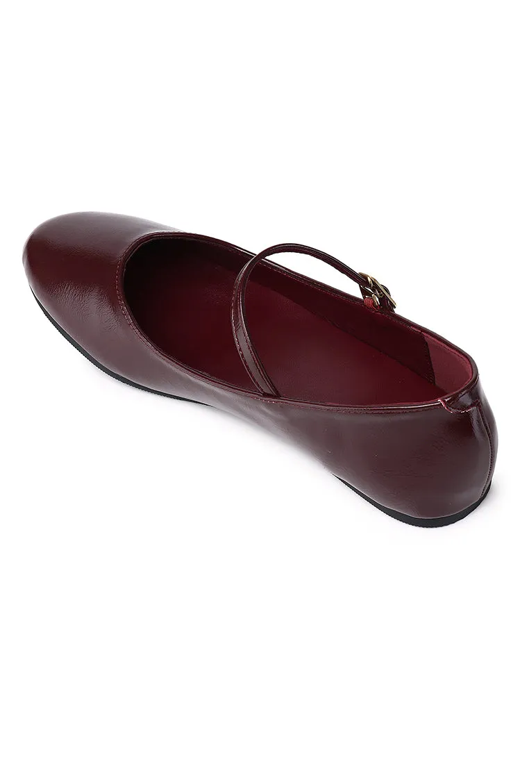Aelia Rounded Toe Flats & Ballerina (Maroon)