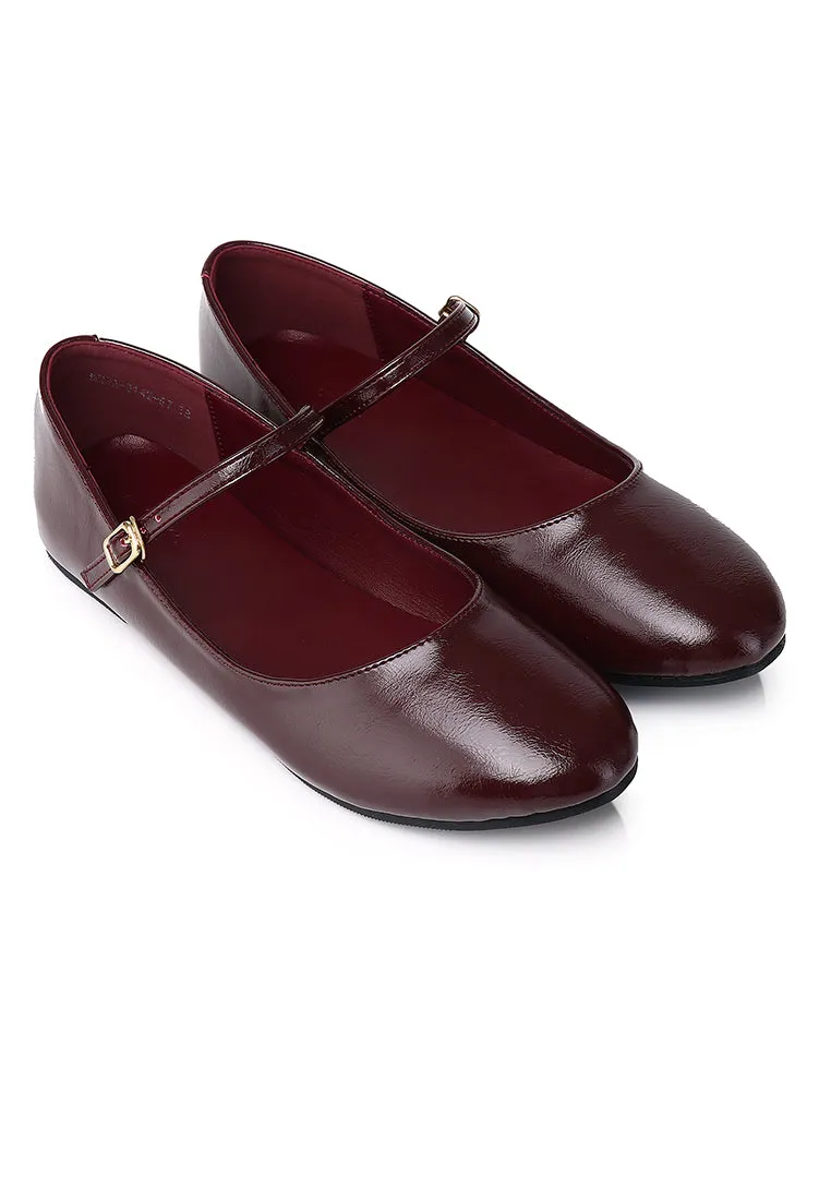 Aelia Rounded Toe Flats & Ballerina (Maroon)