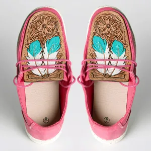 American Darling ADFT133FU3 Hand tooled carved genuine leather trim lightweight shoe footwear slip on
