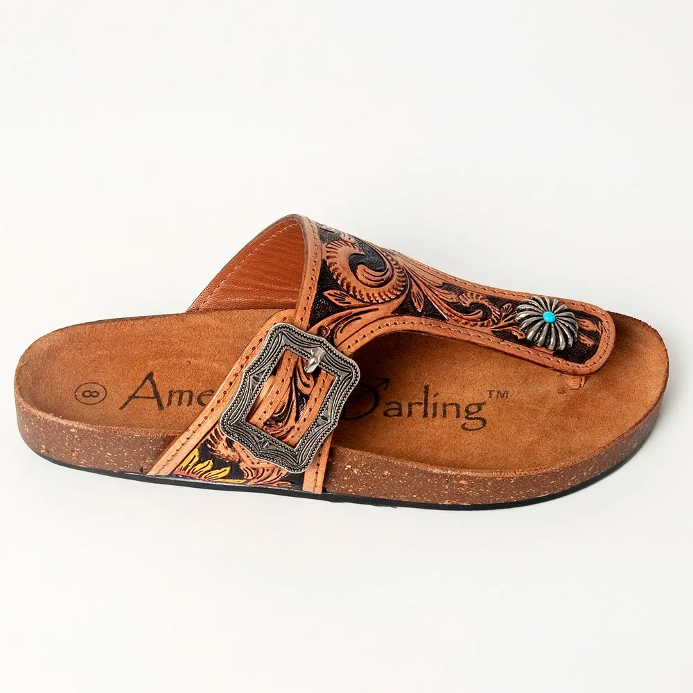 American Darling ADFTE105 Hand tooled carved genuine leather sandal footwear flip flop
