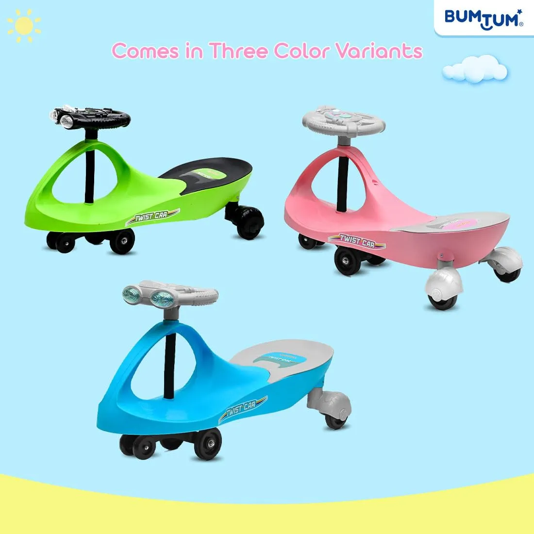 BUMTUM Baby Car, Kids Car, Swing Car for Kids, Car for Kids, Ride On for Kids, Magic Car for Kids, Push Rider Toy Car, Comfortable Seat with Backrest, 360° Rotating Steering with Music &Lights (Green)