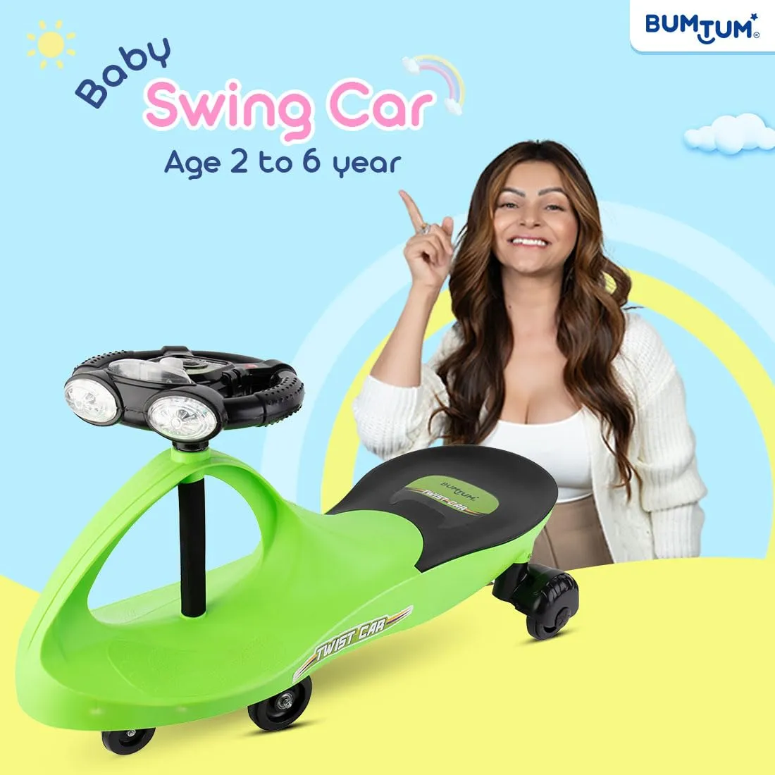 BUMTUM Baby Car, Kids Car, Swing Car for Kids, Car for Kids, Ride On for Kids, Magic Car for Kids, Push Rider Toy Car, Comfortable Seat with Backrest, 360° Rotating Steering with Music &Lights (Green)