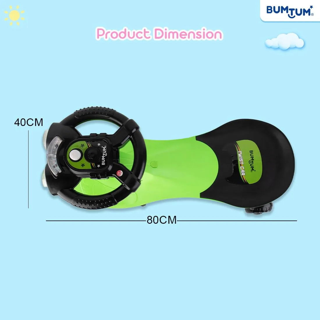 BUMTUM Baby Car, Kids Car, Swing Car for Kids, Car for Kids, Ride On for Kids, Magic Car for Kids, Push Rider Toy Car, Comfortable Seat with Backrest, 360° Rotating Steering with Music &Lights (Green)