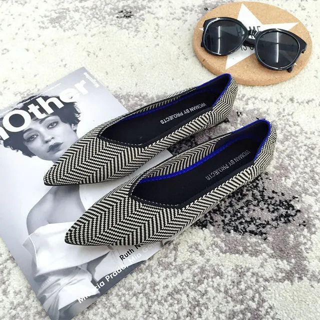 Color Casual Women Soft Shoes Breathable Knit Pointed Shoes Women's Flat Shoes Ballet Single Shoes Comfortable Pregnant Shoes