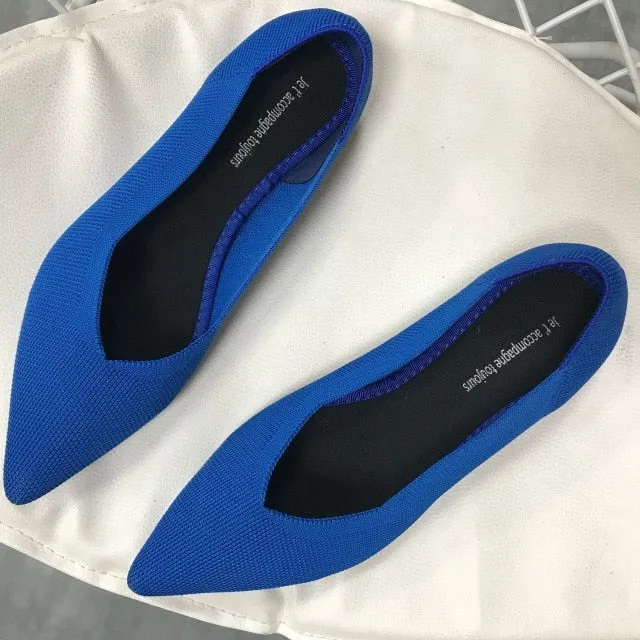 Color Casual Women Soft Shoes Breathable Knit Pointed Shoes Women's Flat Shoes Ballet Single Shoes Comfortable Pregnant Shoes