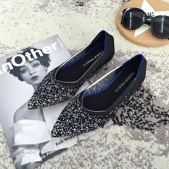 Color Casual Women Soft Shoes Breathable Knit Pointed Shoes Women's Flat Shoes Ballet Single Shoes Comfortable Pregnant Shoes