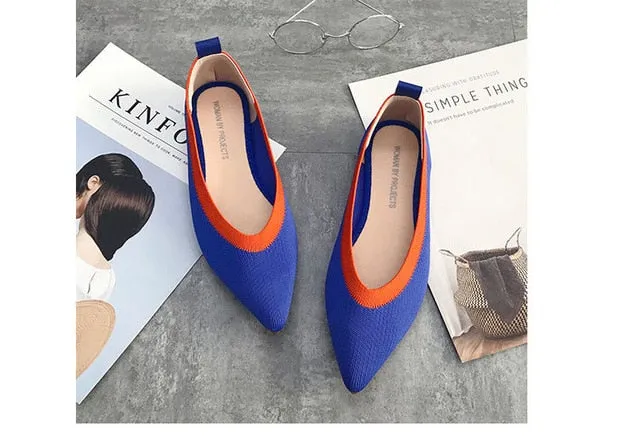 Color Casual Women Soft Shoes Breathable Knit Pointed Shoes Women's Flat Shoes Ballet Single Shoes Comfortable Pregnant Shoes
