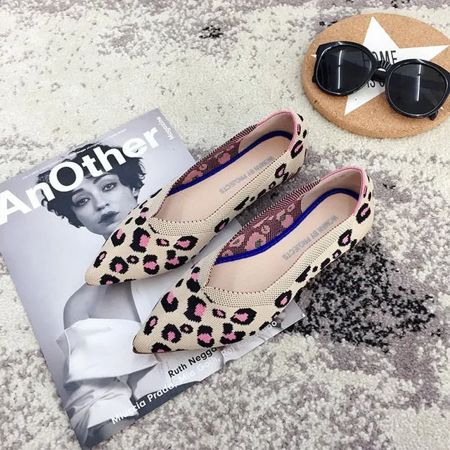 Color Casual Women Soft Shoes Breathable Knit Pointed Shoes Women's Flat Shoes Ballet Single Shoes Comfortable Pregnant Shoes