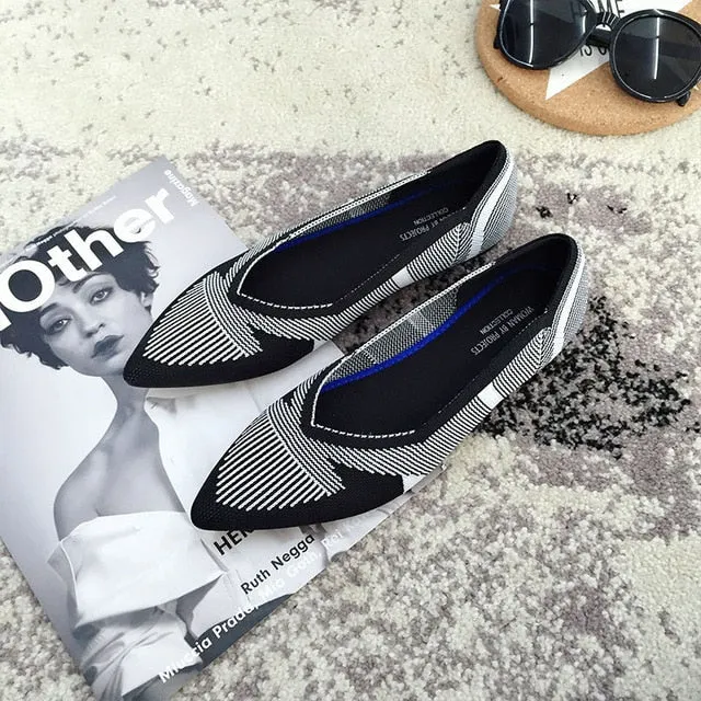 Color Casual Women Soft Shoes Breathable Knit Pointed Shoes Women's Flat Shoes Ballet Single Shoes Comfortable Pregnant Shoes