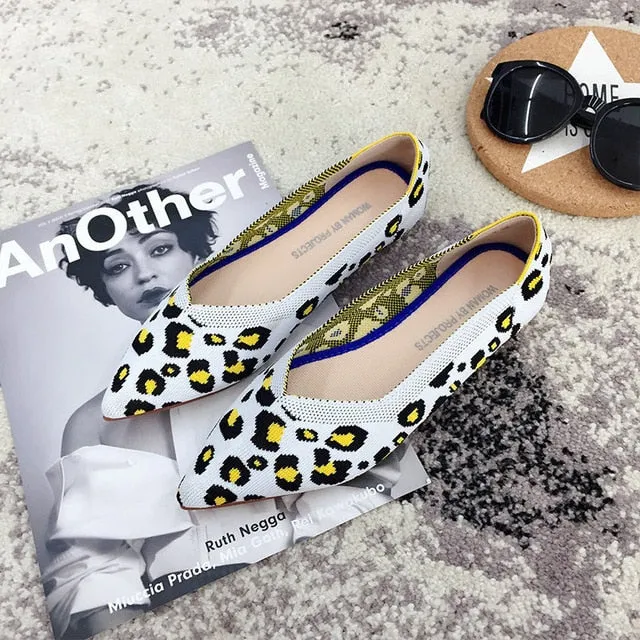 Color Casual Women Soft Shoes Breathable Knit Pointed Shoes Women's Flat Shoes Ballet Single Shoes Comfortable Pregnant Shoes