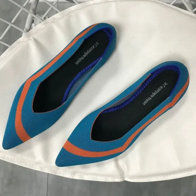 Color Casual Women Soft Shoes Breathable Knit Pointed Shoes Women's Flat Shoes Ballet Single Shoes Comfortable Pregnant Shoes