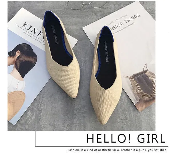 Color Casual Women Soft Shoes Breathable Knit Pointed Shoes Women's Flat Shoes Ballet Single Shoes Comfortable Pregnant Shoes