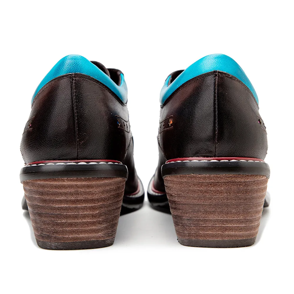 CrazycatZ Women's Leather Oxford Shoes Colorful Leather Oxfords Vintage Shoes Coffee