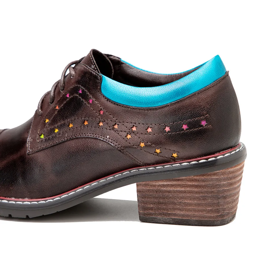 CrazycatZ Women's Leather Oxford Shoes Colorful Leather Oxfords Vintage Shoes Coffee