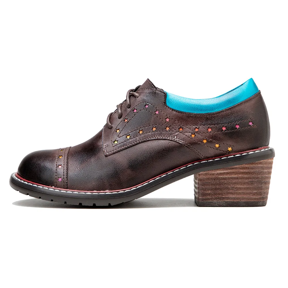 CrazycatZ Women's Leather Oxford Shoes Colorful Leather Oxfords Vintage Shoes Coffee