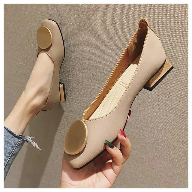 DONLEE QUEEN Women Flats Shoes Low Wooden Low Heel Ballet Square Toe Shallow Buckle Brand Shoes Slip On Loafers zapatos de mujer