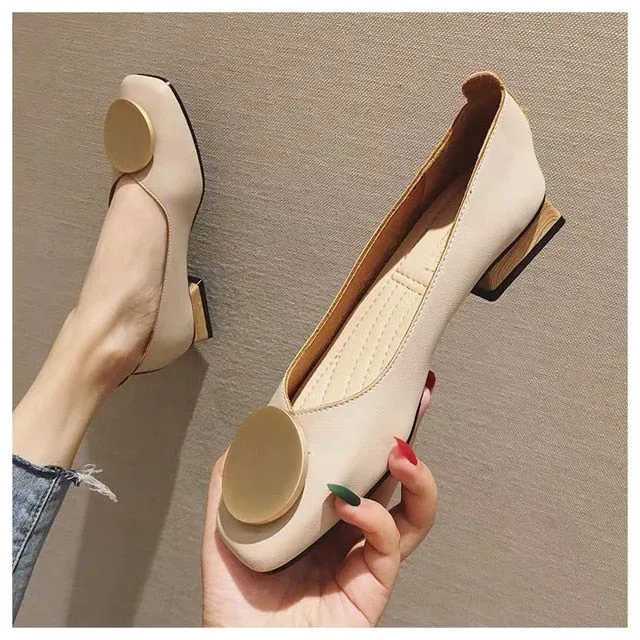 DONLEE QUEEN Women Flats Shoes Low Wooden Low Heel Ballet Square Toe Shallow Buckle Brand Shoes Slip On Loafers zapatos de mujer
