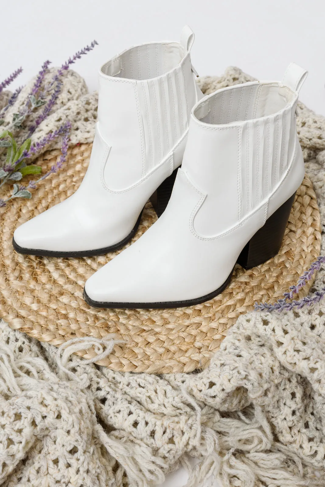 Easy On the Ankle Western Inspired Booties in White