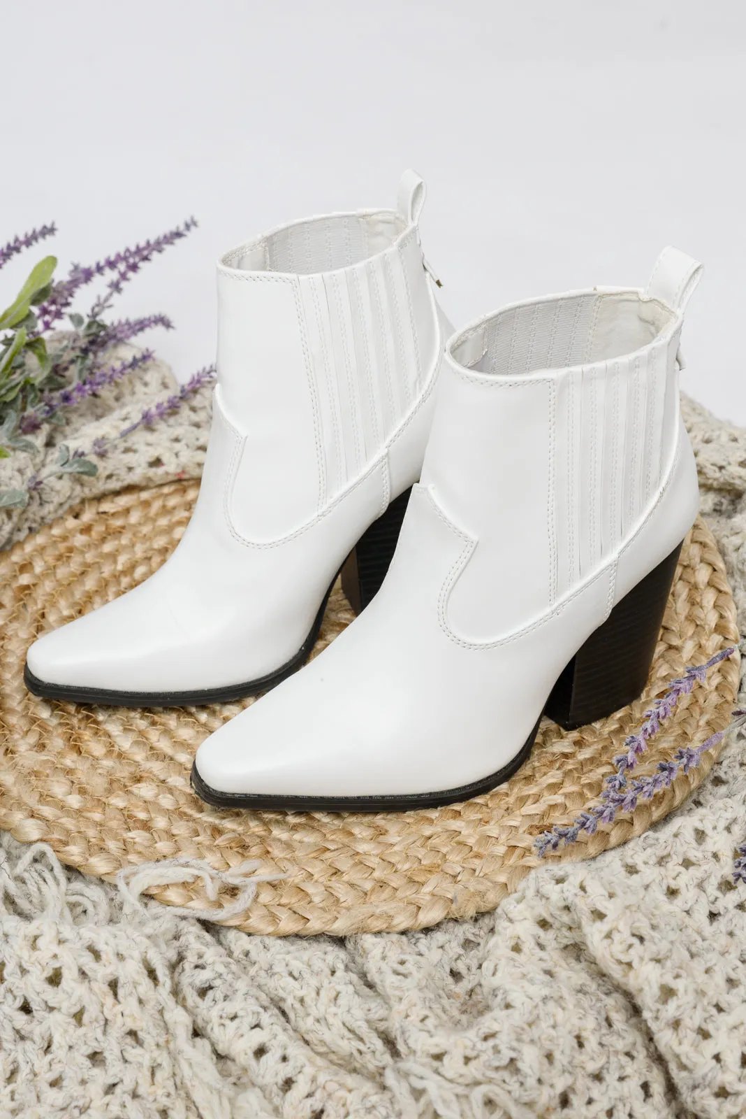Easy On the Ankle Western Inspired Booties in White