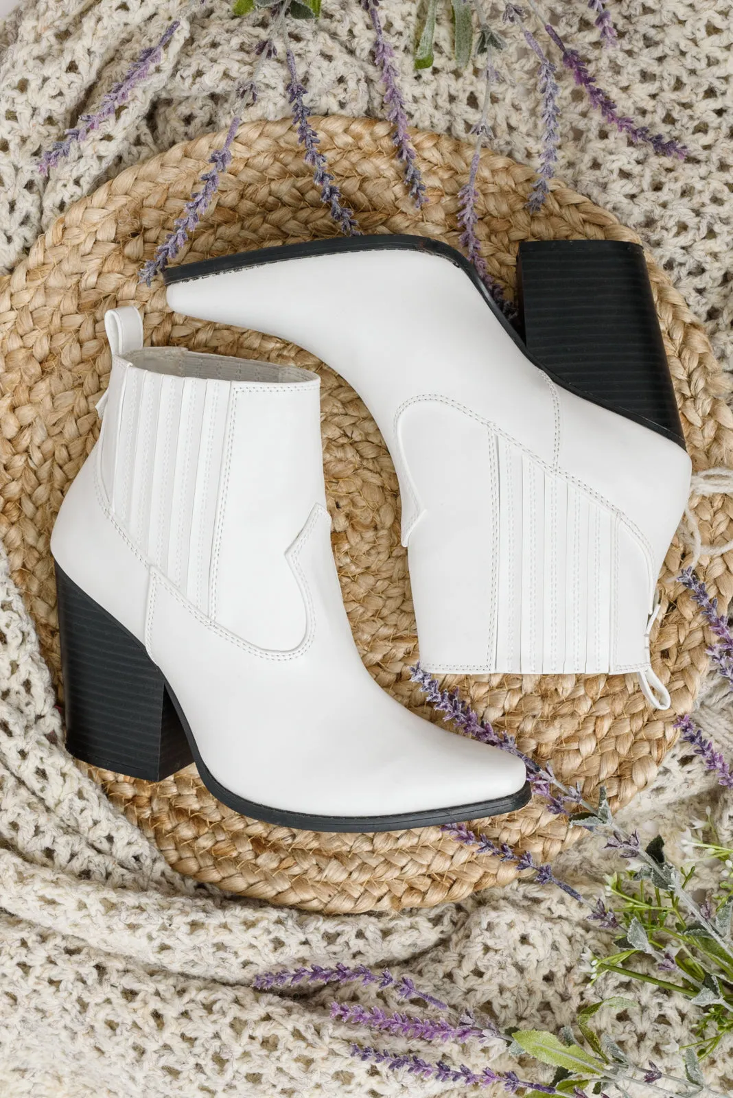Easy On the Ankle Western Inspired Booties in White