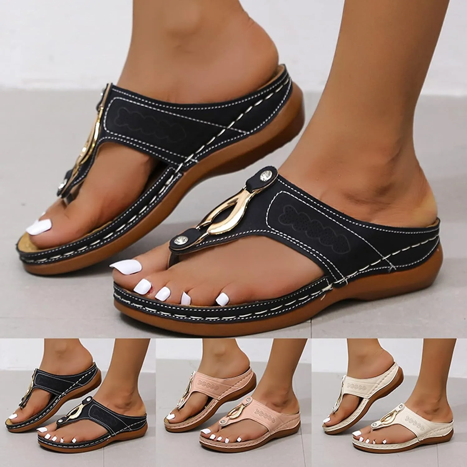 Eduavar Sandals Women, Sandals Women Dressy Summer Comfy Flip Flops Sandals Breathable Open Toe Flat Sandals