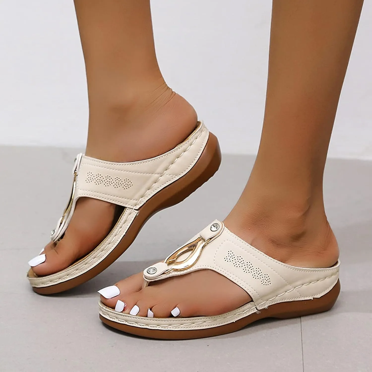 Eduavar Sandals Women, Sandals Women Dressy Summer Comfy Flip Flops Sandals Breathable Open Toe Flat Sandals