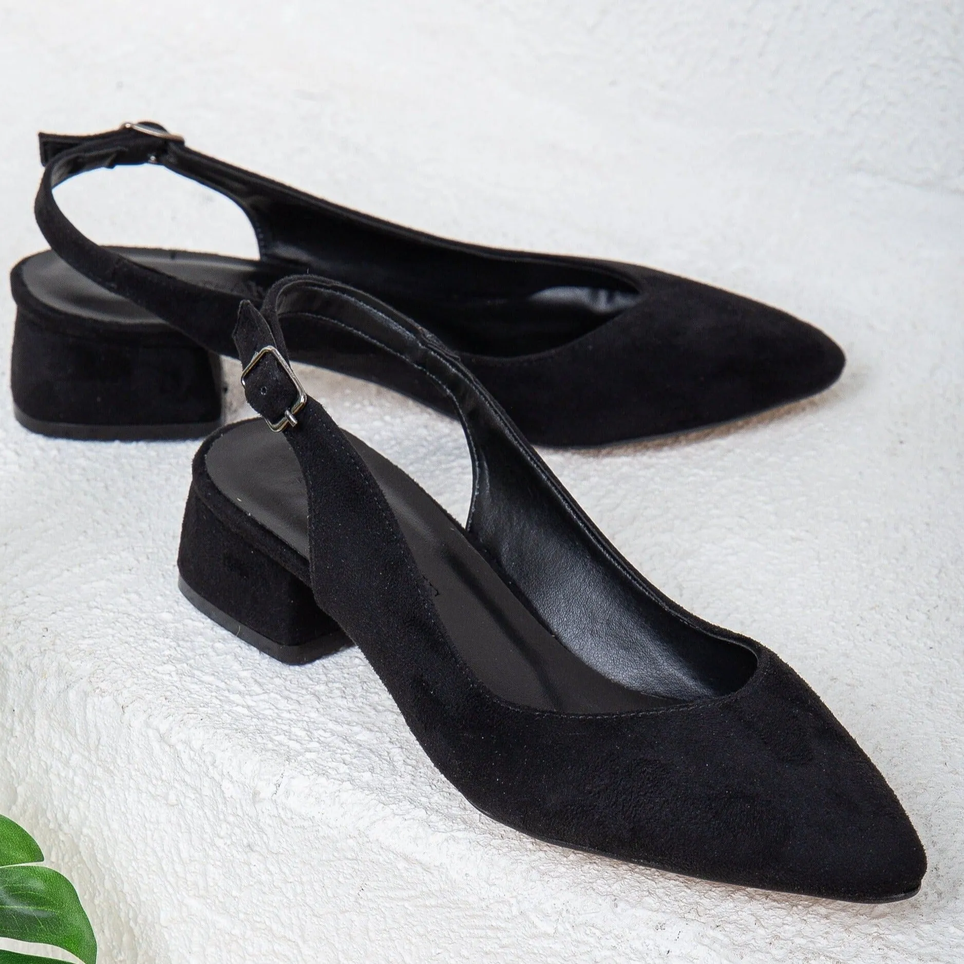 Emma - Black Suede Slingback Shoes