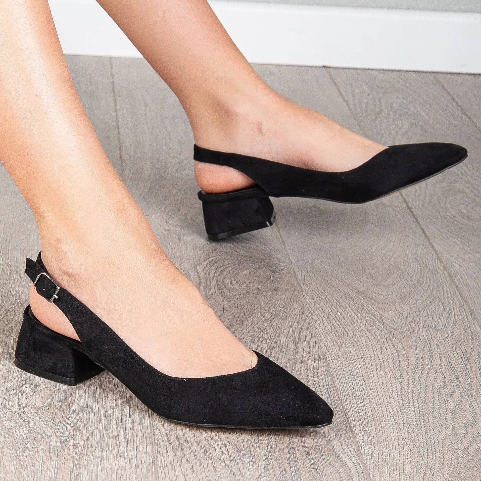 Emma - Black Suede Slingback Shoes