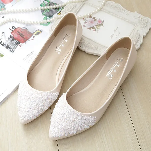 Fashion women Ballet shoes leisure spring pointy ballerina bling Rhinestone flats shoes princess shiny Crystal wedding shoes