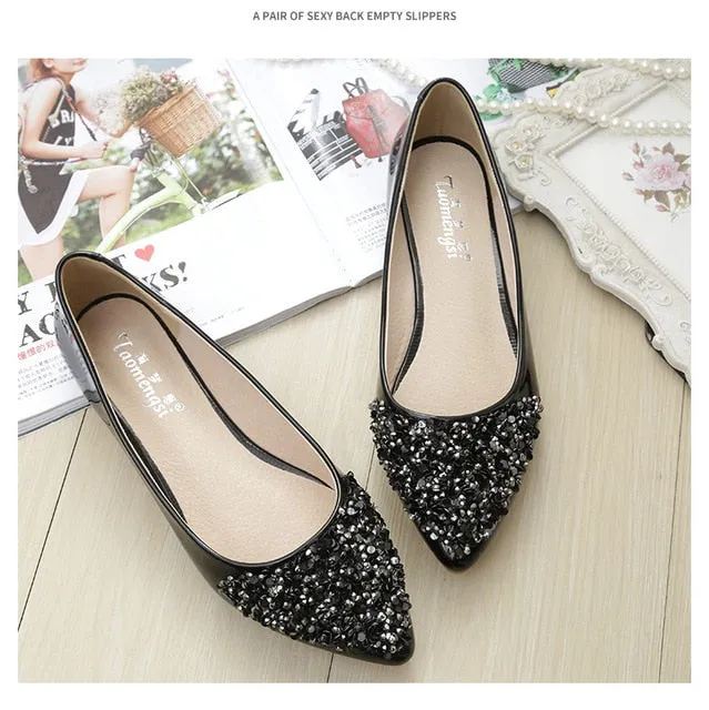 Fashion women Ballet shoes leisure spring pointy ballerina bling Rhinestone flats shoes princess shiny Crystal wedding shoes