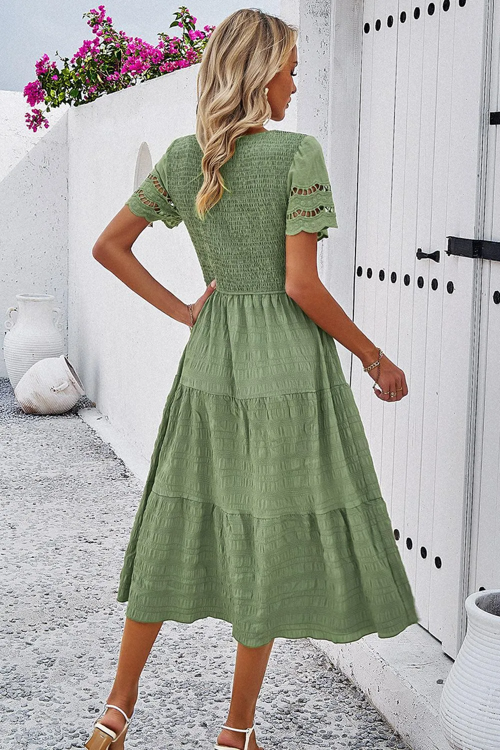Favorite Go-To A-Line Tiered Short Sleeve Midi Dress