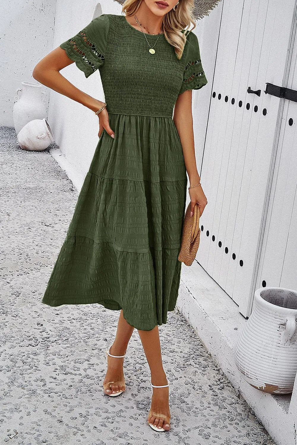 Favorite Go-To A-Line Tiered Short Sleeve Midi Dress
