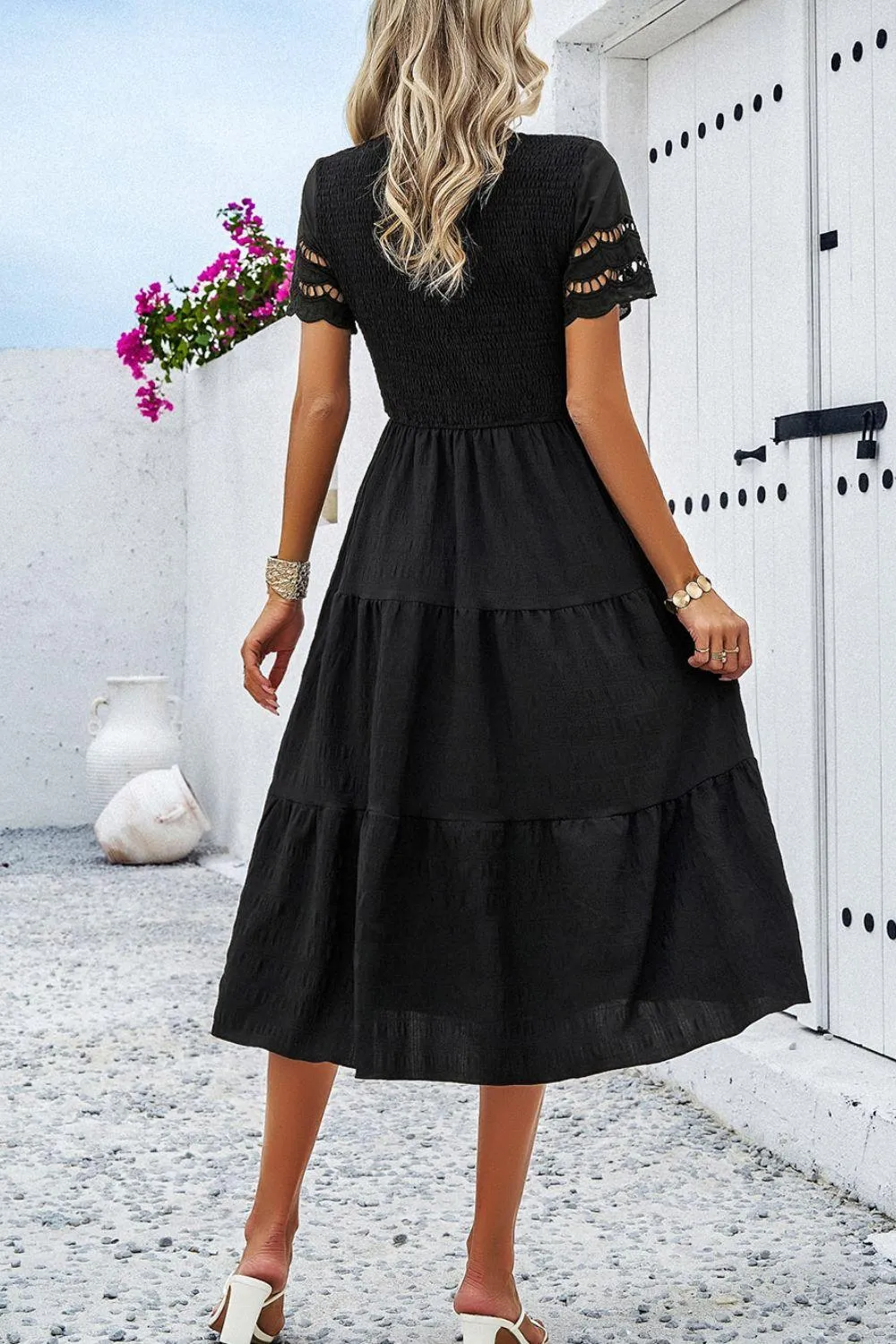 Favorite Go-To A-Line Tiered Short Sleeve Midi Dress