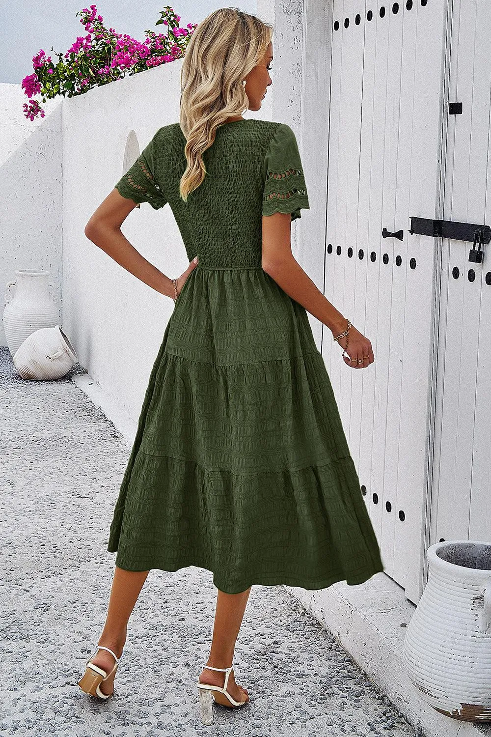 Favorite Go-To A-Line Tiered Short Sleeve Midi Dress