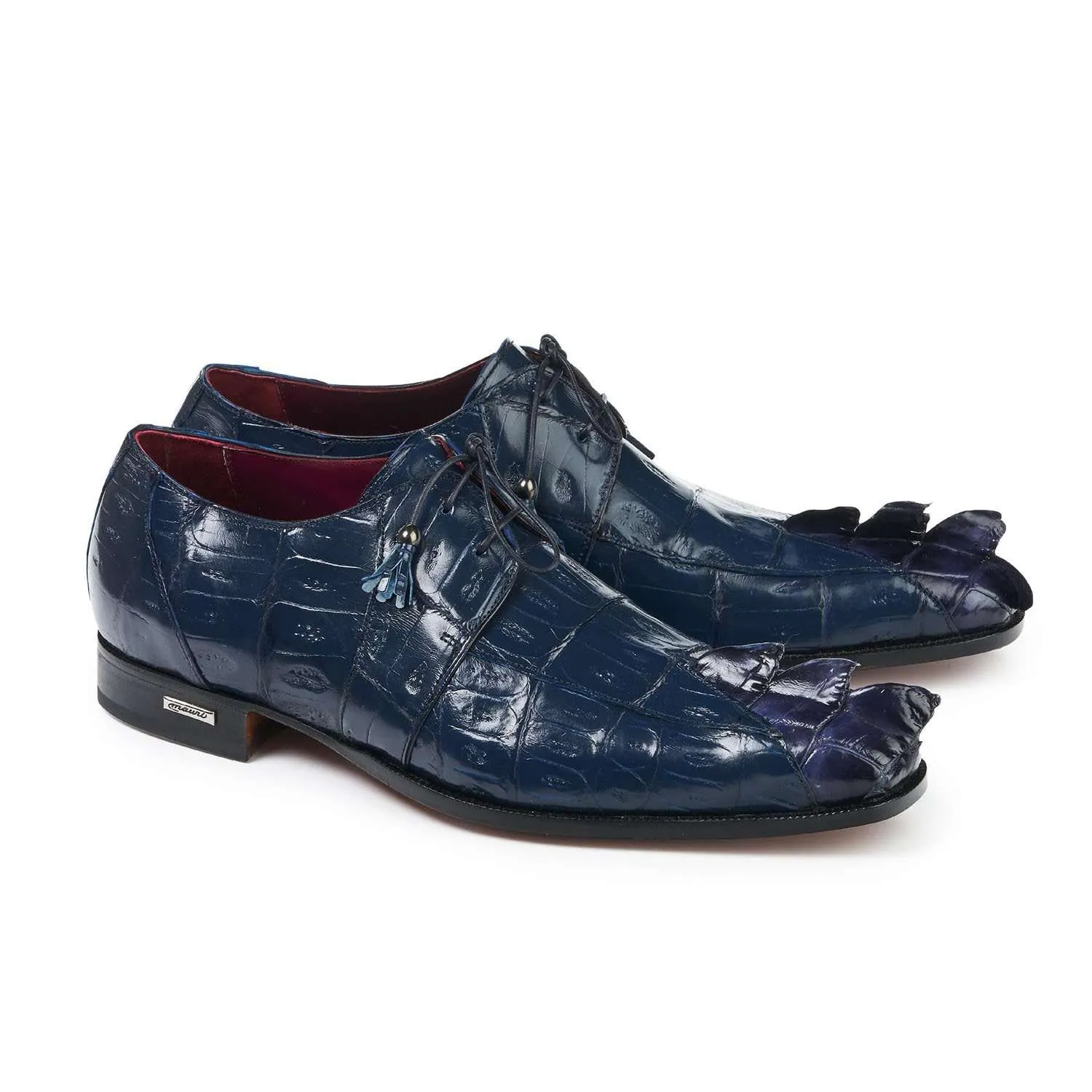 Mauri 4910 Predator Men's Designer Shoes Wonder Blue Hornback Baby Crocodile Oxfords (MA5005)