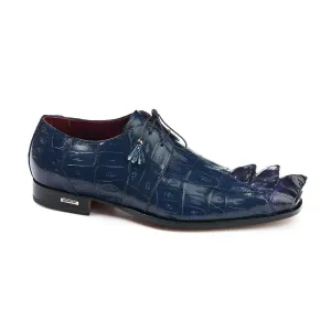 Mauri 4910 Predator Men's Designer Shoes Wonder Blue Hornback Baby Crocodile Oxfords (MA5005)