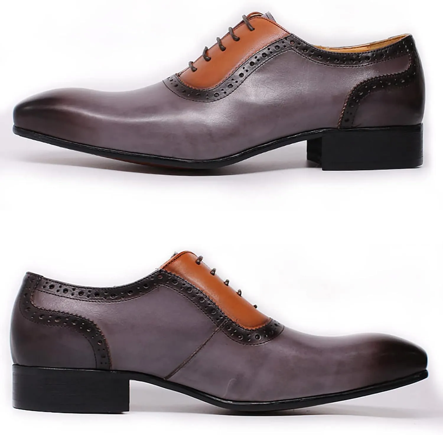 Men's Oxford Shoes Brogues Dress Shoes Classic Lace-Ups Business Casual Wedding Party Shoe,Grey-46