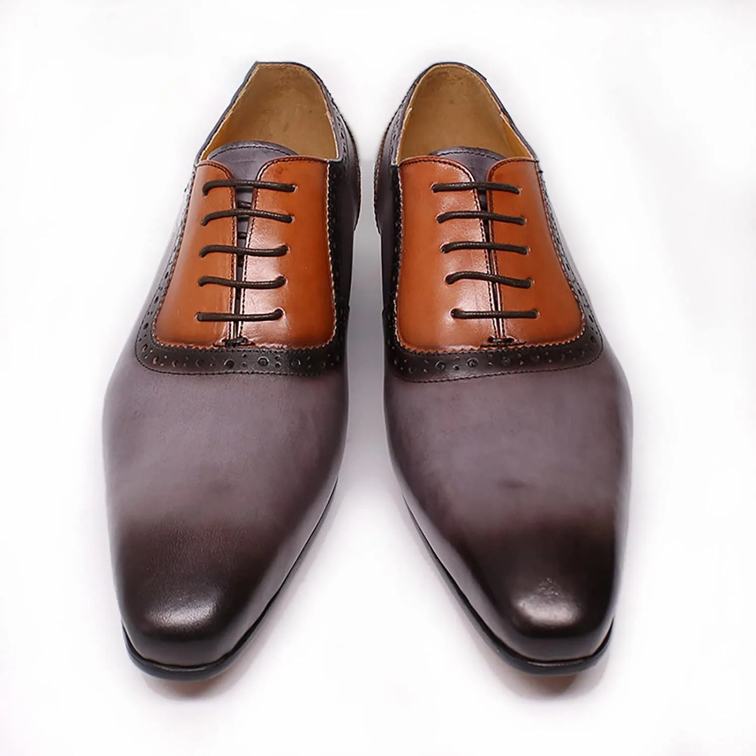 Men's Oxford Shoes Brogues Dress Shoes Classic Lace-Ups Business Casual Wedding Party Shoe,Grey-46