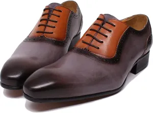 Men's Oxford Shoes Brogues Dress Shoes Classic Lace-Ups Business Casual Wedding Party Shoe,Grey-46