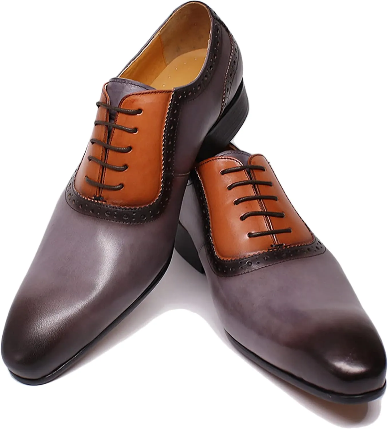 Men's Oxford Shoes Brogues Dress Shoes Classic Lace-Ups Business Casual Wedding Party Shoe,Grey-46