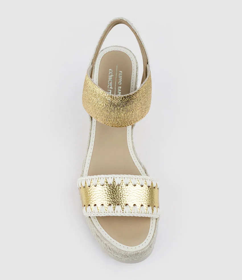 MINERVA Stitched Elastic Espadrille in Gold