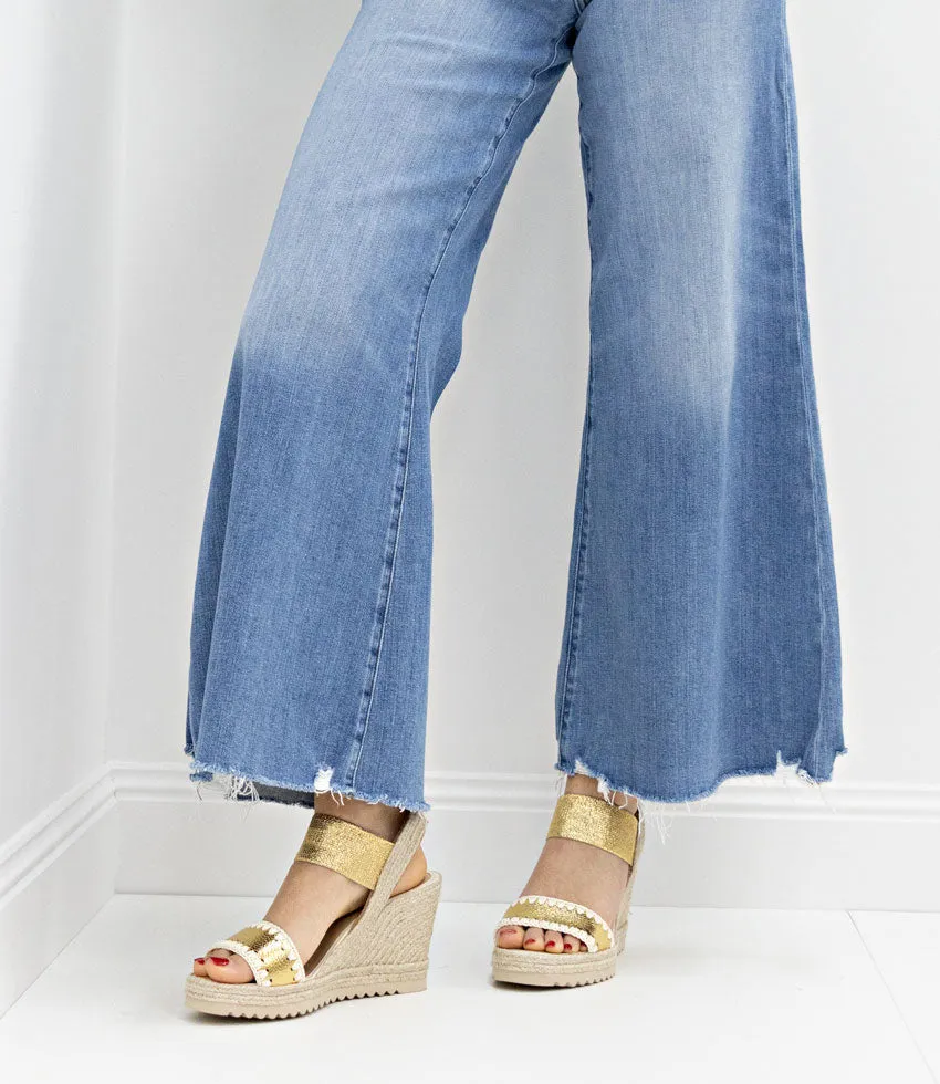 MINERVA Stitched Elastic Espadrille in Gold